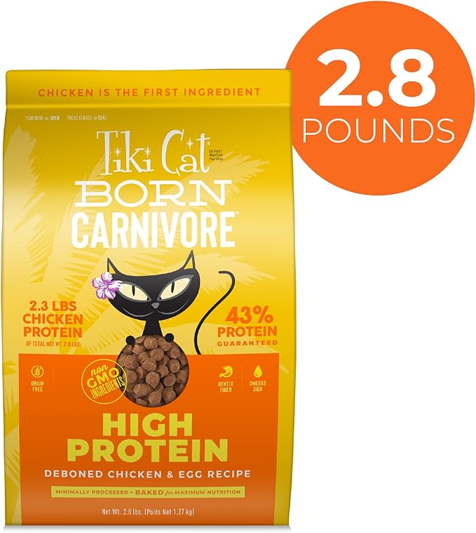 Tiki Cat Born Carnivore High Protein Dry Cat Food, Deboned Chicken &amp; Egg, 2.8 lbs. Bag