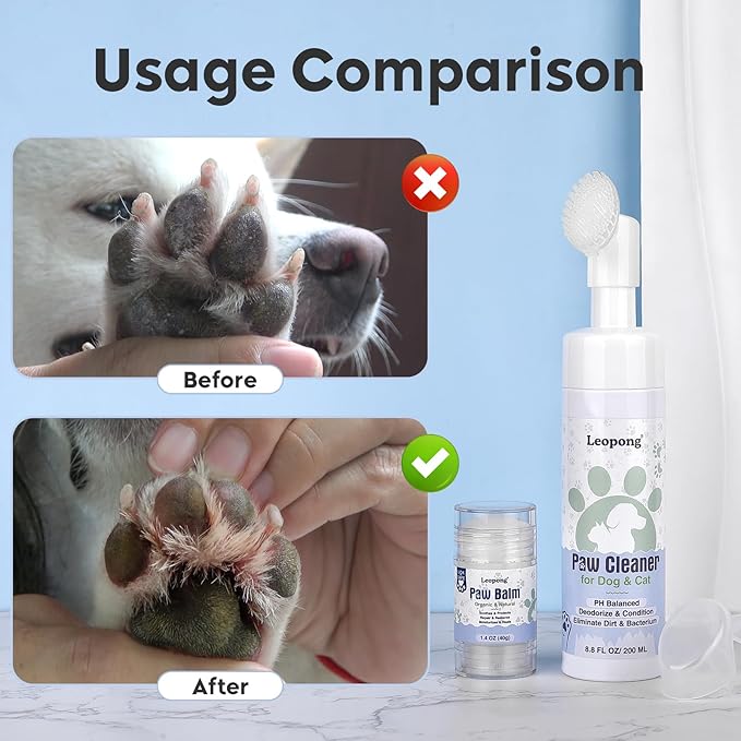 Dog Paw Care Kit- 2 Packs Cleaner for Dogs Large Medium Small XL Breed-Dog Paw Balm for Heals - Repairs &amp; Restores Dry - Cracked Paws &amp; Nose Protector for Pet Foot Washer Care