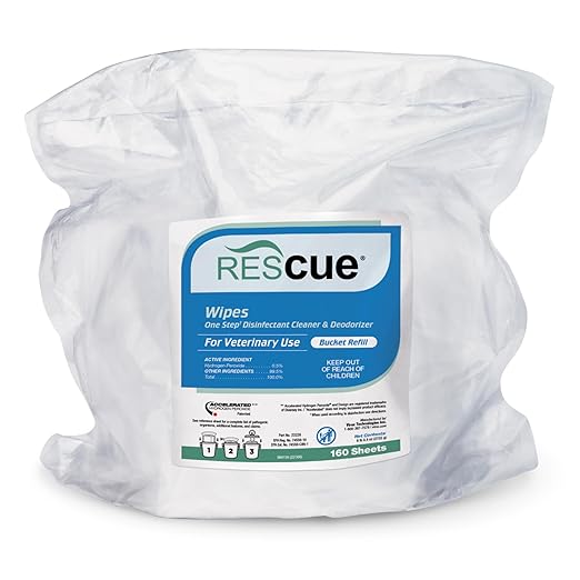 REScue One-Step Disinfectant Cleaner &amp; Deodorizer Wipes for Vet Use – Cleaner for Kennels, Litter Boxes, Vet Offices, Pet Grooming Surfaces – Extra Large Wipes, 160-Count Bucket Refill (1 Pack)