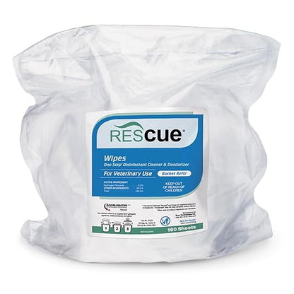 REScue One-Step Disinfectant Cleaner &amp; Deodorizer Wipes for Vet Use – Cleaner for Kennels, Litter Boxes, Vet Offices, Pet Grooming Surfaces – Extra Large Wipes, 160-Count Bucket Refill (1 Pack)