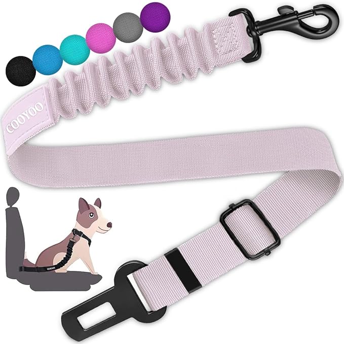 COOYOO Dog Seat Belt,Retractable Dog Car Harness Seat Belt for Car Adjustable Nylon Pet Safety Seat Belts Heavy Duty &amp; Elastic Bungee Buffer