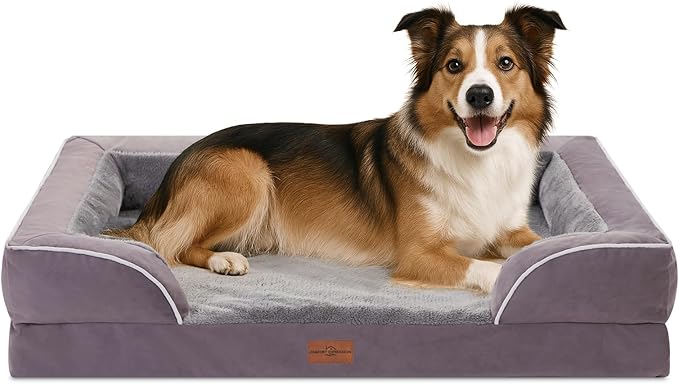 Comfort Expression Large Dog Beds Waterproof Orthopedic Foam Dog Sofa Beds Comfy Pet Bed with Washable Removable Cover &amp; Non-Slip Bottom(Large,Purple)
