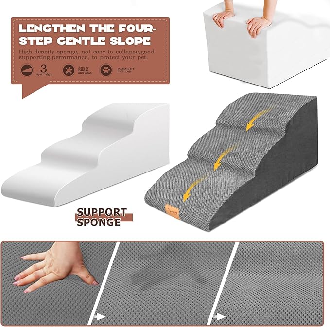 Topmart High Density Extended Foam Dog Ramp&amp;Steps 3 Tiers,15.7" High,Non-Slip Dog Stairs with Waterproof Cover,Soft Foam Pet Ladder,Best for Injured,Older Cats,Pets with Joint Pain