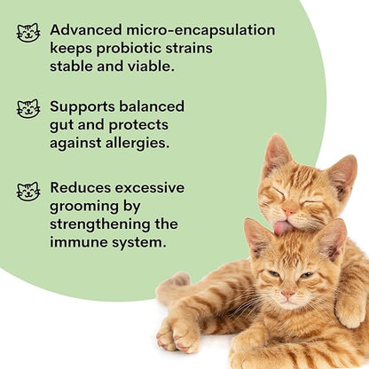 Probiotic for Cats &amp; Kittens - Cat Probiotic Powder for Hairball Prevention, Digestive Support, Immune Health, Prebiotics, and Diarrhea Relief - Suitable for Indoor Cats &amp; Kittens - 60 Scoops