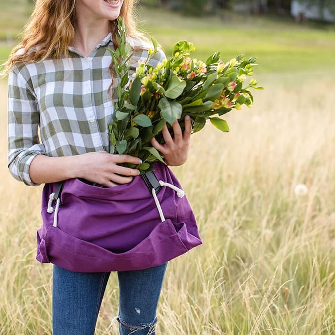 Roo Gardening Apron with Pockets &amp; Harvesting, Picking Pouch - Adjustable, Water-resistant, Washable Canvas Cotton