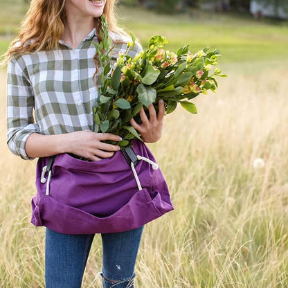 Roo Gardening Apron with Pockets &amp; Harvesting, Picking Pouch - Adjustable, Water-resistant, Washable Canvas Cotton
