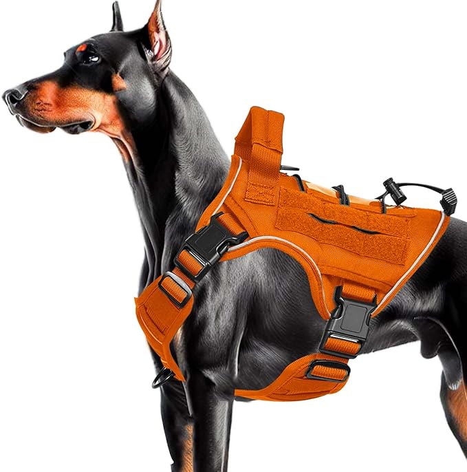Heavy-Duty Tactical Dog Harness for Large Dogs, No Pull Adjustable Reflective Pet Vest with Molle System, K9 Military-Grade Control for Service Training, Outdoor &amp; 10+ Breeds, Orange, Medium