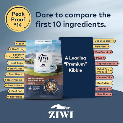 ZIWI Peak Steam &amp; Dried Cat Food – Beef w/Southern Blue Whiting Fish - High Protein, Skin &amp; Coat Health, Low Carb, for All Life Stages (28.8oz)
