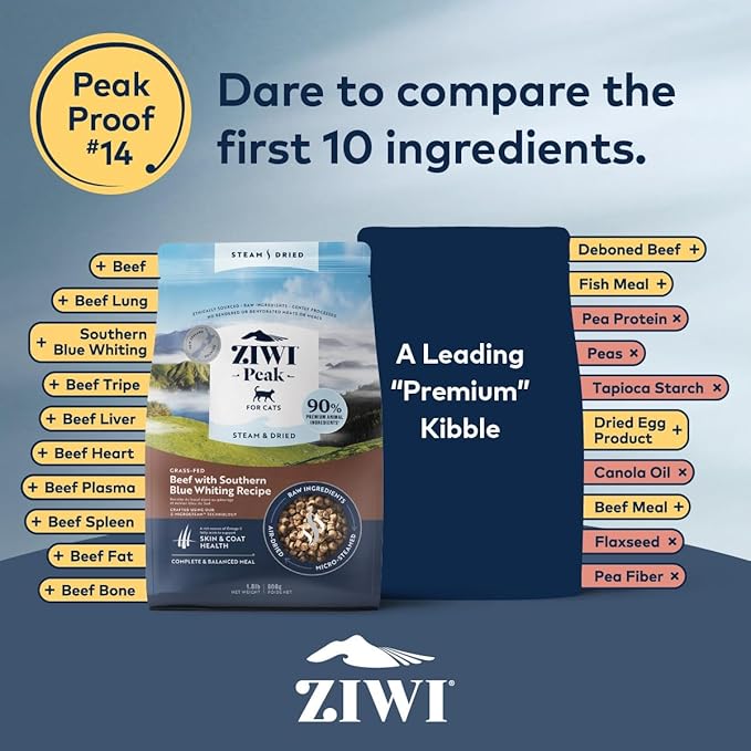 ZIWI Peak Steam &amp; Dried Cat Food – Beef w/Southern Blue Whiting Fish - High Protein, Skin &amp; Coat Health, Low Carb, for All Life Stages (78.4oz)