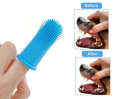 3-in 1 Dog &amp; Cat Grooming Supplies- Self-cleaning Slicker Brush, Deshedding Rake Comb, And Finger Toothbrush For Dogs &amp; Cats | Perfect For Pet Grooming Kit, Dematting And Dental Tool (blue)