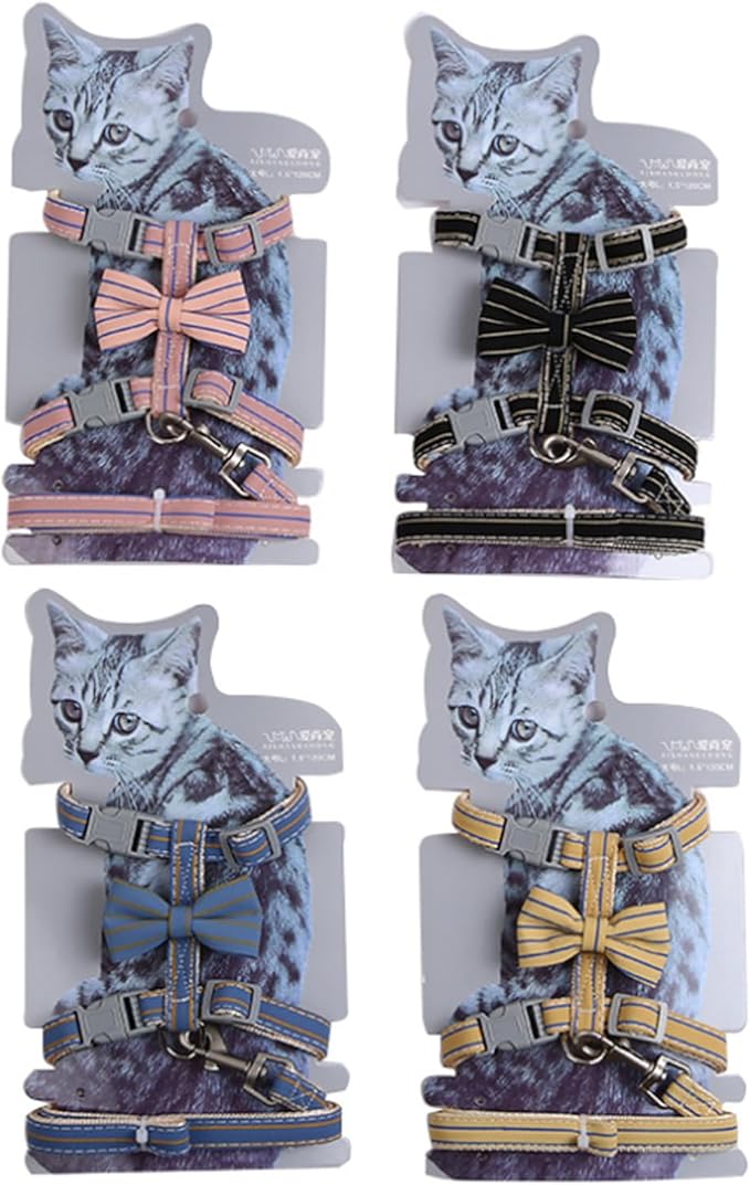 Butterfly Bow Tie Cat Harness and Leash Set - Adjustable, Escape-Proof, Breathable Kitten Vest with Cute Design for Small Cats &amp; Indoor/Outdoor Safety Yellow XS