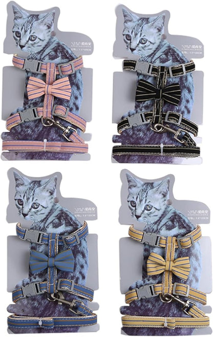 Butterfly Bow Tie Cat Harness and Leash Set - Adjustable, Escape-Proof, Breathable Kitten Vest with Cute Design for Small Cats &amp; Indoor/Outdoor Safety Yellow XS