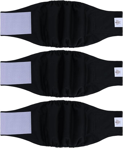 CuteBone Dog Diapers Male Washable Belly Band for Male Dogs Wraps Black 3pcs a Pack DM44S