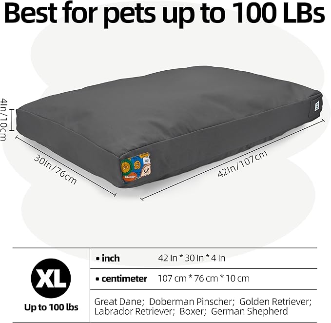 Sytopia 42-Inch Canvas Indestructible Outdoor Dog Bed, Waterproof &amp; Washable Removable Cover, Ideal for Medium &amp; Large Dogs, Chew-Proof Great for Indoor, Outdoor, Crate, Patio Use (Dark Grey)