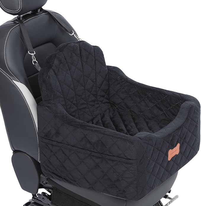 Dog Car Seat for Small Dogs Under 30lbs, Detachable Washable Pet Booster Seat with Safety Belt &amp; Storage Pockets, Travel Car Bed, Black