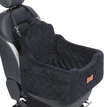 Dog Car Seat for Small Dogs Under 30lbs, Detachable Washable Pet Booster Seat with Safety Belt &amp; Storage Pockets, Travel Car Bed, Black