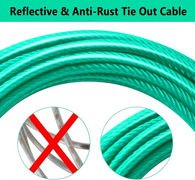 Dog Tie Out Cable 50FT-500Lbs,Heavy Duty Dog Leads Line for Yard with Swivel Hook,Medium Large Dogs Leash&amp;Chains for Outside,Rust Chew Proof Dogs Run Cable for Outdoor Camping(Green Cyan, 50FT)
