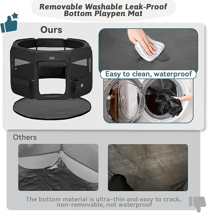 PETSFIT 45.5" Dog Playpen Indoor/Outdoor-Jump-Proof 28.5" Height with Removable Waterproof Mat &amp; Zippered Roof | RV, Camping, Travel Dog Pen | Whelping &amp; Cat Observation Space(45.5"L x 45.5"W x 28.5H)