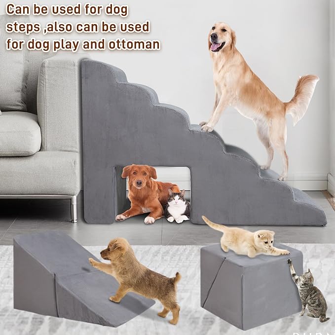 Dog Stairs &amp; Steps for High Beds 30-36 inches High Tall, LitaiL 33inch 7 Steps Pet Stairs/Steps for High Beds Small Large Dogs, Non-Slip Dog Ramps/Ladder for Old Dogs/Cats
