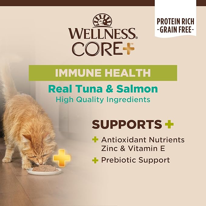 Wellness CORE+ Immune Health Pate Adult Wet Cat Food, Natural, Protein-Rich, Grain Free, 2.8 Ounce, 12 Pack (Tuna &amp; Salmon)
