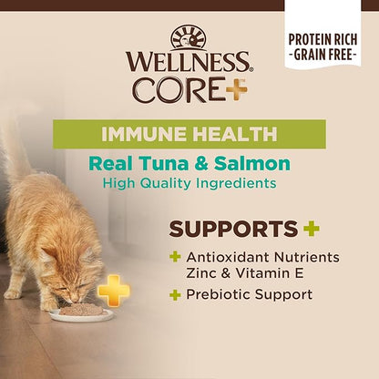Wellness CORE+ Immune Health Pate Adult Wet Cat Food, Natural, Protein-Rich, Grain Free, 2.8 Ounce, 12 Pack (Tuna &amp; Salmon)