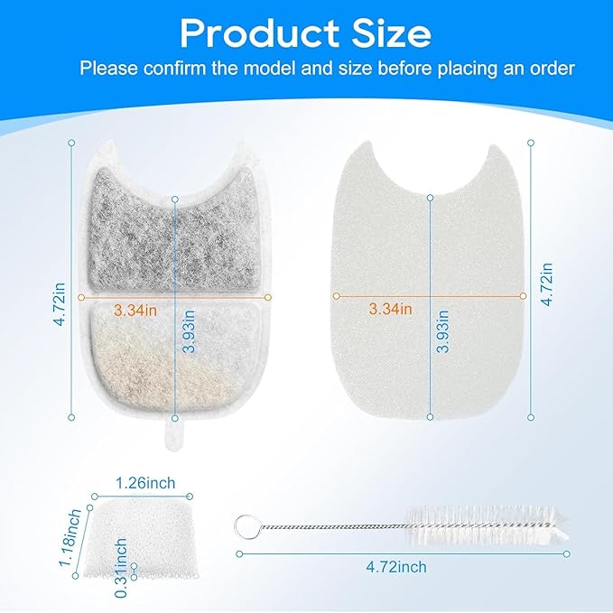 6 Set Cat Water Fountain Filters &amp; Sponges for 135 fl oz/4L Wilreless Cats Drinking Water Fountain, Cat Fountain Pump Replacement, YPD-C004P YPD-C004S Pet Fountain Replacement Filter