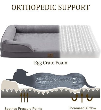 Bedfolks Orthopedic Dog Bed, Waterproof Dog Sofa Bed for Small Dogs &amp; Cats, Egg Foam Pet Couch Bed with Removable Washable Cover and Nonslip Bottom, Dark Grey