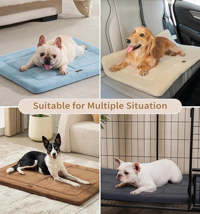 Made4Pets Dog Crate Pad Bed for Large Dogs, Washable &amp; Reversible, Anti-Slip Kennel Mat for Cozy Sleeping, Soft Fluffy Dog Bed for Indoor &amp; Outdoor Use, 41"x29", Brown