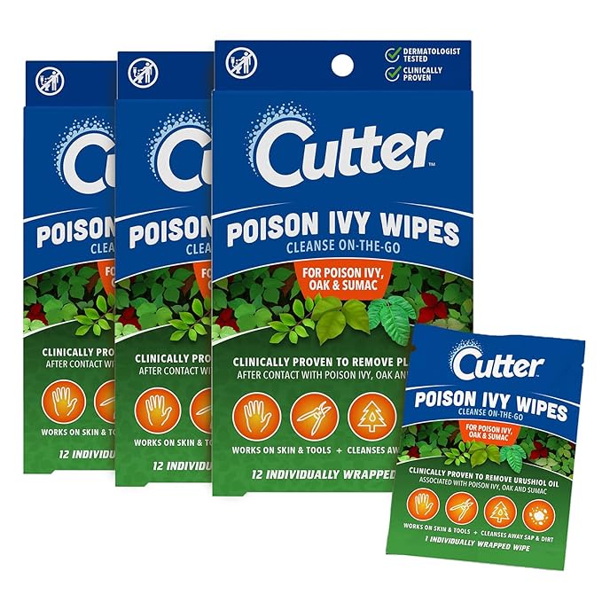 Cutter Poison Ivy Wipes, On-the-Go Cleansing for Poison Ivy, Oak &amp; Sumac, 12 Wipes, (3 Pack)