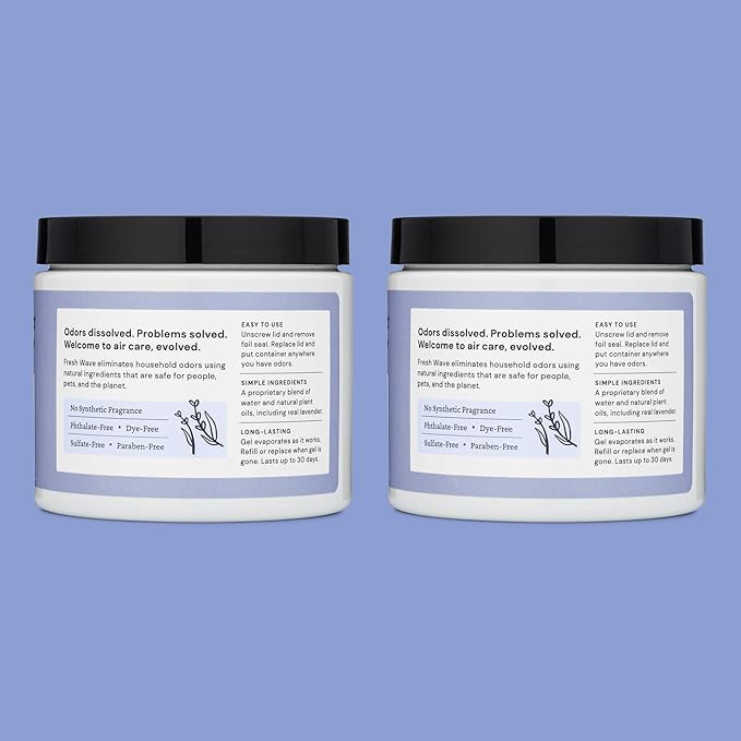 Fresh Wave Lavender Odor Removing Gel, 15 oz., Pack of 2 - Safer Odor Absorbers for Home, Natural Plant-Based Odor Eliminator, Every 15 oz. lasts 30-60 Days, For Cooking, Trash &amp; Pets