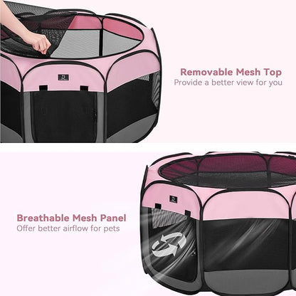A4Pet Playpen for Dogs Indoor, 49” Dog Playpen Indoor with Bowl, Suitable for Puppies, Kittens, and Small Animals, Removable Zipper &amp; Mesh Panel(19”W × 12”H)