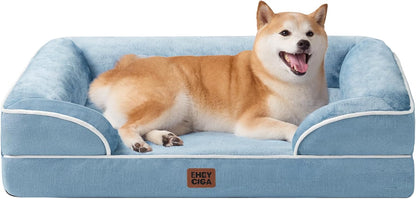 EHEYCIGA Orthopedic Dog Beds for Extra Large Dogs 44x32Inch, Waterproof Memory Foam XL Pet Bed with Sides, Non-Slip and Egg-Crate Foam Big Dog Couch Bed with Washable Removable Cover, Grey