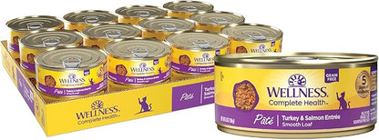 Wellness Complete Health Pate Adult Wet Cat Food, Natural, Protein-Rich, Grain Free, 5.5 Ounce, 24 Pack, (Turkey &amp; Salmon)