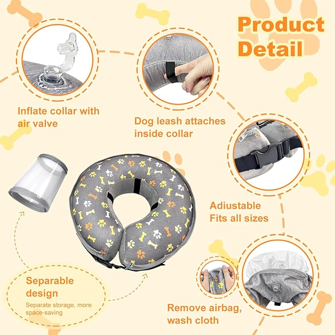 Dog Cone Collar with Enhanced Anti-Licking, Inflatable Dog Cone After Surgery, Adjustable Size with Soft Padding for Small Medium Large Dogs - S