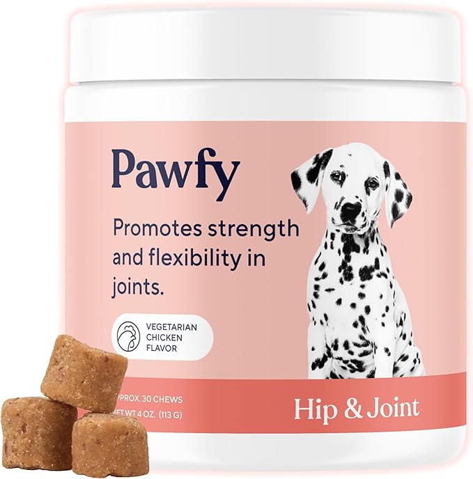 Pawfy Hip &amp; Joint Supplement for Dogs with MSM &amp; Vitamins | Glucosamine Chondroitin for Small, Medium &amp; Large Breed - Supports Mobility &amp; Bones | Glucosamine for Dogs with Omega 3-30 Chews