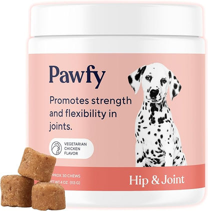 Pawfy Hip &amp; Joint Supplement for Dogs with MSM &amp; Vitamins | Glucosamine Chondroitin for Small, Medium &amp; Large Breed - Supports Mobility &amp; Bones | Glucosamine for Dogs with Omega 3-30 Chews