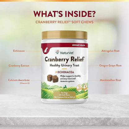 NaturVet – Cranberry Relief Plus Echinacea – Helps Support a Healthy Urinary Tract &amp; Immune System – 120 Soft Chews