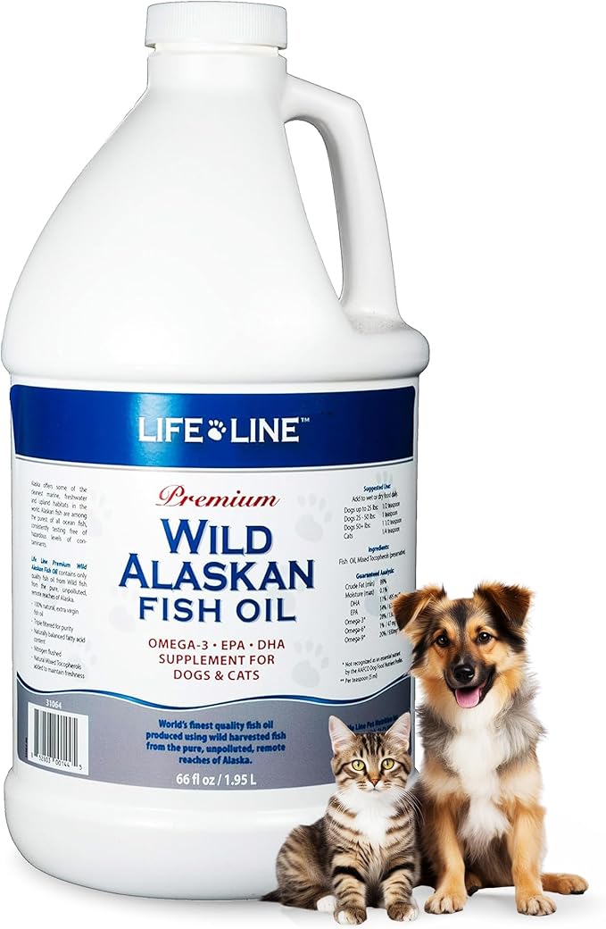 Life Line Pet Nutrition Wild Alaskan Fish Oil for Dogs and Cats 66oz – Omega 3 Fish Oil Supplement for Skin &amp; Coat – Supports Brain, Eye &amp; Heart Health in Dogs &amp; Cats