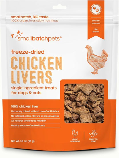 smallbatch Freeze Dried Dog Treats, Chicken Liver Treats for Dogs &amp; Cats, High Protein, Single Ingredient Dog Treat for Training or Food Topper, Natural, Humanely Sourced Meat, Made in the USA, 3.5 oz
