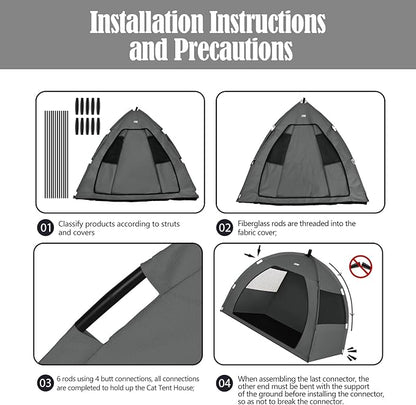 Gray Extra Large Outdoor Cat and Dog Tent House, Waterproof, Washable, Indoor/Outdoor Cave Nest Bed