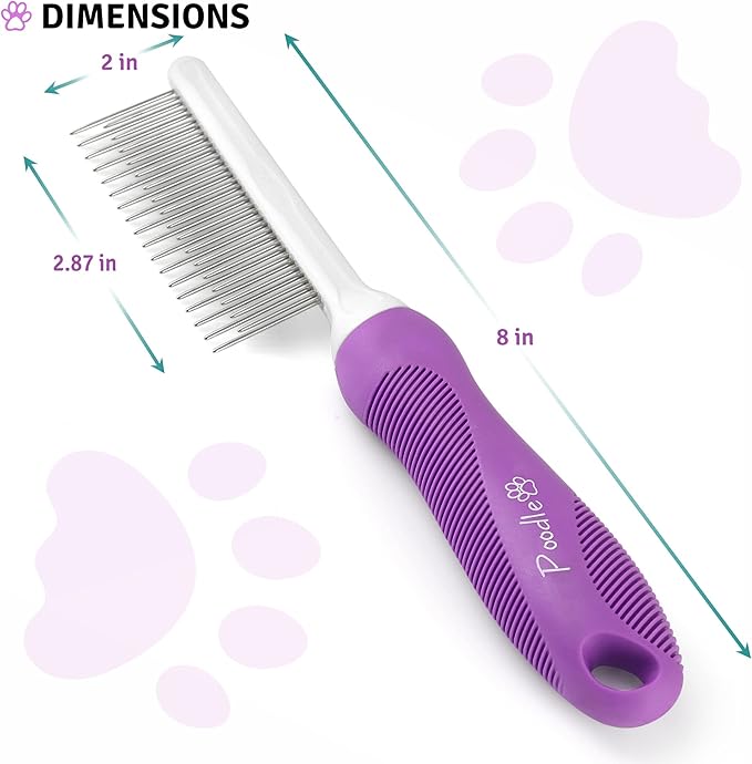 Poodle Pet Detangling Pet Comb with Long &amp; Short Stainless Steel Teeth for Removing Matted Fur, Knots &amp; Tangles – Detangler Tool Accessories for Safe &amp; Gentle DIY Dog &amp; Cat Grooming