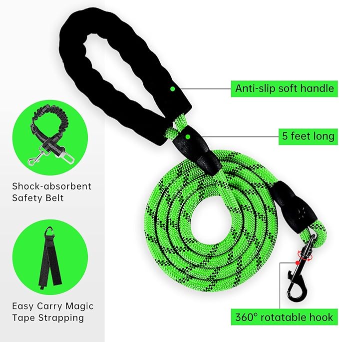 IVY&amp;LANE No Pull Dog Harness for Small Dogs, Dog Vest Harness with Leash, Safety Belt and Storage Strap, Fully Adjustable Harness, 360° Reflective Strip, Soft Handle (Green,S)
