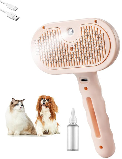 Pet Grooming Steam Brush, Pet Spray Hair Removal Comb, Anti-Static, Rechargeable, Comfortable Grip, for Dogs &amp; Cats, Spray Hair Removal Comb, Steam Brush for Shedding &amp; Grooming, Pink