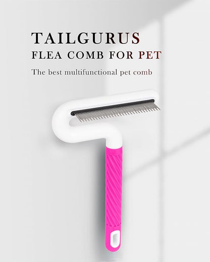 Pet Flea Comb for Dogs &amp; Cats - Grooming Tool with Long &amp; Short Steel Teeth, Safely Removes Tangles and Knots, Gentle Detangling Brush for Pet Hair (TG2044)