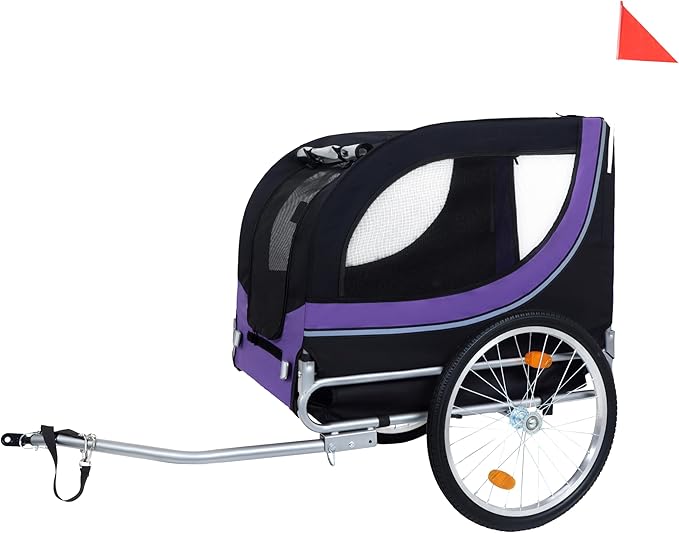 Blue-Grey Large Folding Bike Trailer for Dogs – Heavy-Duty Steel Frame, 66LB Capacity Pet Carrier for All-Terrain Cycling, Jogging &amp; Camping Adventures!