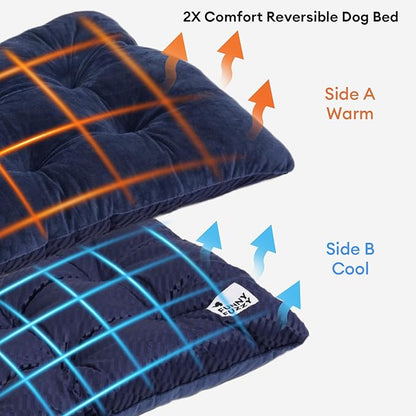 FUNNY FUZZY 2 in 1 Dog Bed Crate Pad Mat, Washable Reversible Pet Floor Mats,Fluffy Kennel Pad for Small Large Sized Dog,Indoor Cats,Sleeping Mattress, 23.6" × 17.9", Midnight Blue