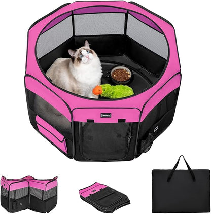 PETSFIT 29" Puppy Playpen with Removable Waterproof Mat &amp; Zippered Roof | RV, Camping, Travel Dog Pen | Indoor/Outdoor Whelping &amp; Cat Observation Space(29.5"x29.5"x16.5"H)