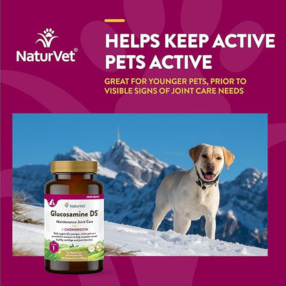 NaturVet Glucosamine DS Level 1 Maintenance Care Hip &amp; Joint Support Pet Supplement for Dogs &amp; Cats –Glucosamine, Chondroitin, Antioxidants –Supports Cartilage, Joint Function – 60 Ct.