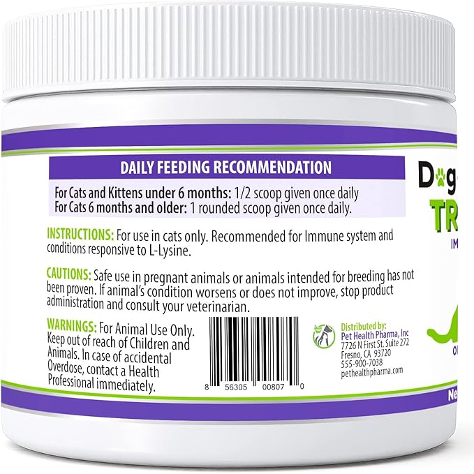 Trulysine Plus L-Lysine for Cats Immune Support Oral Powder 8oz/226g - Cats &amp; Kittens of All Age, Sneezing, Runny Nose Squinting, Watery Eyes-Fish &amp; Poultry Flavor (U.S.A)(225 Grams (900mg / Scoop))