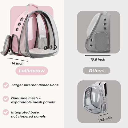 Lollimeow Cat Carrier Backpack, Bubble Expandable Backpack Carrier, Pets and Small Dogs,Airline-Approved, Designed for Travel, Hiking, Walking &amp; Outdoor Use (Front Expandable-Pink)